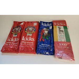 Vintage NOS Lot 4 Boxes Christmas Icicles Tinsel 2000 Count 18"  Union Wadding